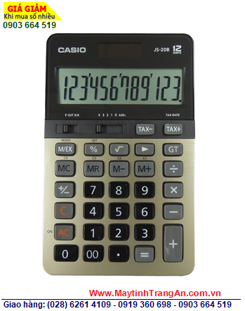 Casio JS-20B-GD, Máy tính tiền sử dụng pin và năng lượng SOLAR Casio JS-20B-GD loại 12 số phím ĐÚC | CÒN HÀNG