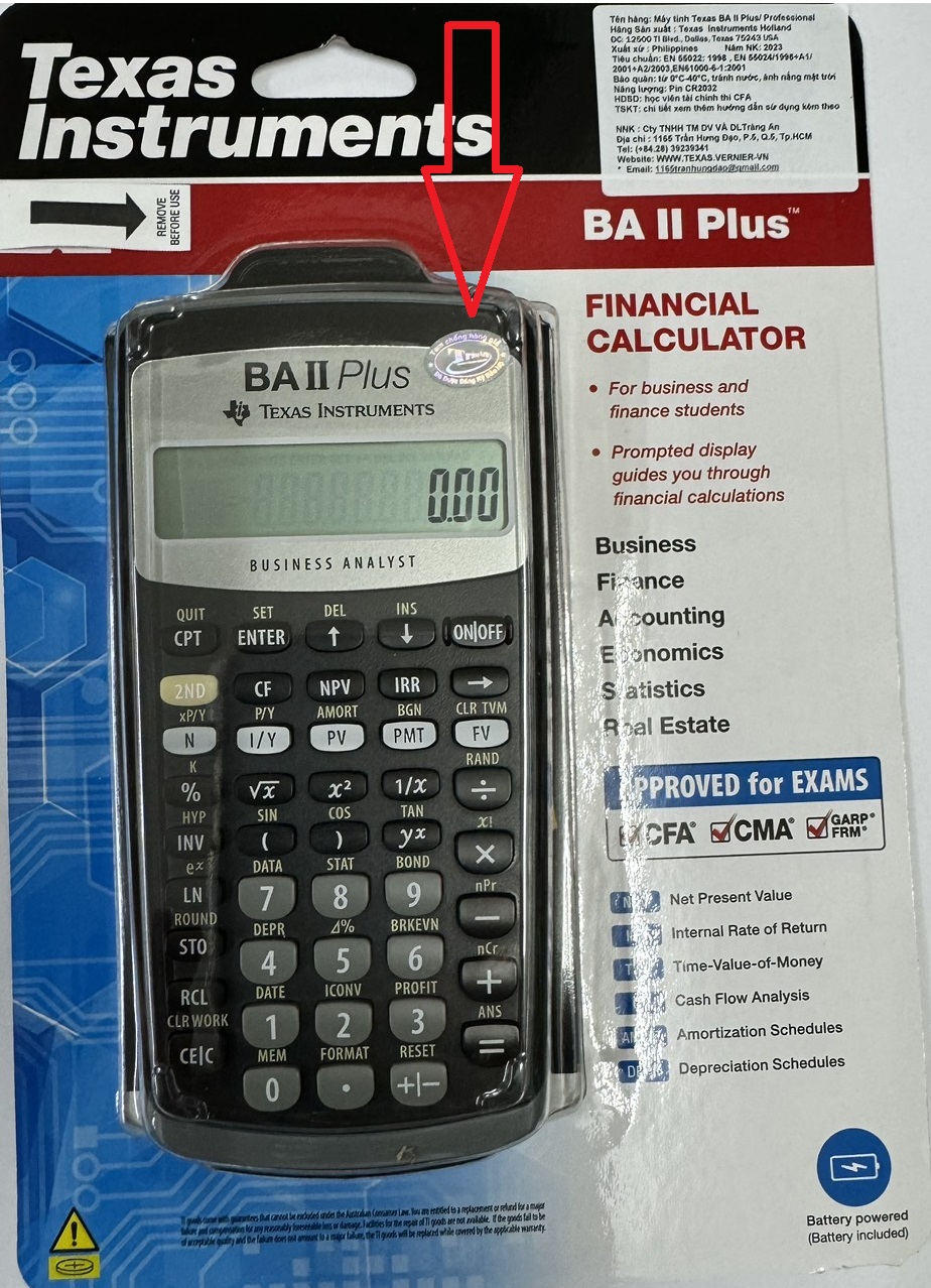 TEXAS BAII PLUS, Máy tính tài chánh thi CFA Texas Instruments BAII PLUS (MẪU MỚI-CÒN HÀNG)