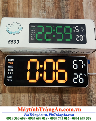 Đồng hồ LED TA-5503, Đồng hồ LED Treo Tường Xem Giờ Báo thức Đo Nhiệt độ Độ ẩm LED TA-5503 (22cm x 8cm x 3.5cm), Bảo hành 03 tháng