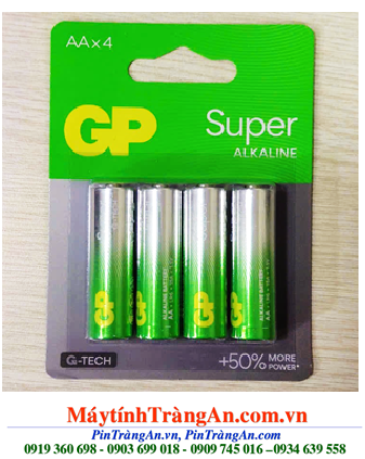 GP15A21SBC4 Super Alkaline, Pin AA 1.5v GP15A21SBC4 /LR6 Super Alkaline (Vỉ 4viên), MẪU MỚI
